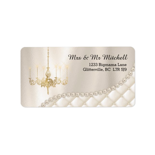Wedding Chandelier Lighting Ivory Pearls Satin Adressaufkleber (Vorne)