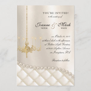 Wedding Chandelier Lighting Ivory Pearls Satin Einladung