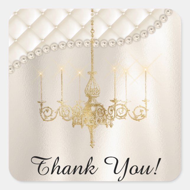 Wedding Chandelier Lighting Satin Ivory Vielen Dan Quadratischer Aufkleber (Vorderseite)