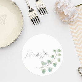 Wedding Coaster with Eucalyptus Leaves Runder Pappuntersetzer