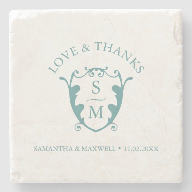 Wedding Coasters Classic Monogram Favors Steinuntersetzer (Vorderseite)
