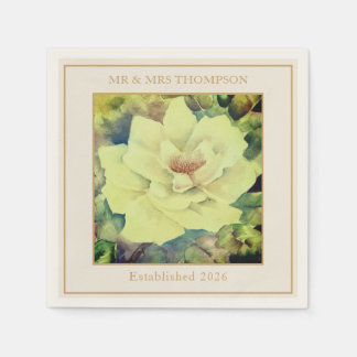 Wedding Cocktail Napkins | Lemon Rose Floral Serviette