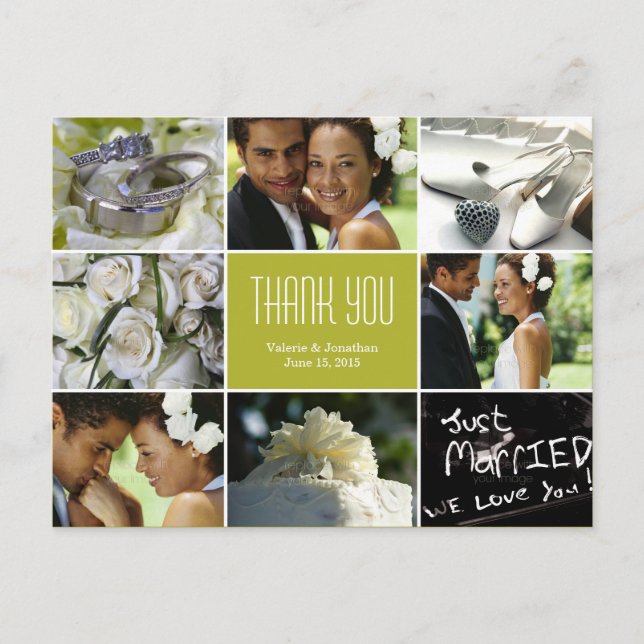 Wedding Collage Vielen Dank Postcard - Chartreuse Postkarte (Vorderseite)