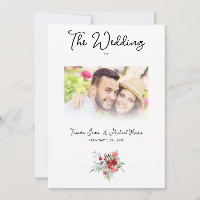 Wedding Colorful Red Shades Flowers Bouquet Einladung (Vorderseite)