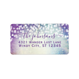 Wedding Confetti Lila Aqua Blue Stars Adressaufkleber