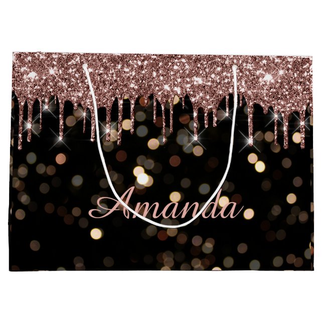 Wedding Confetti Luxury Rose Glitzer Tropfen Name Große Geschenktüte (Rückseite)