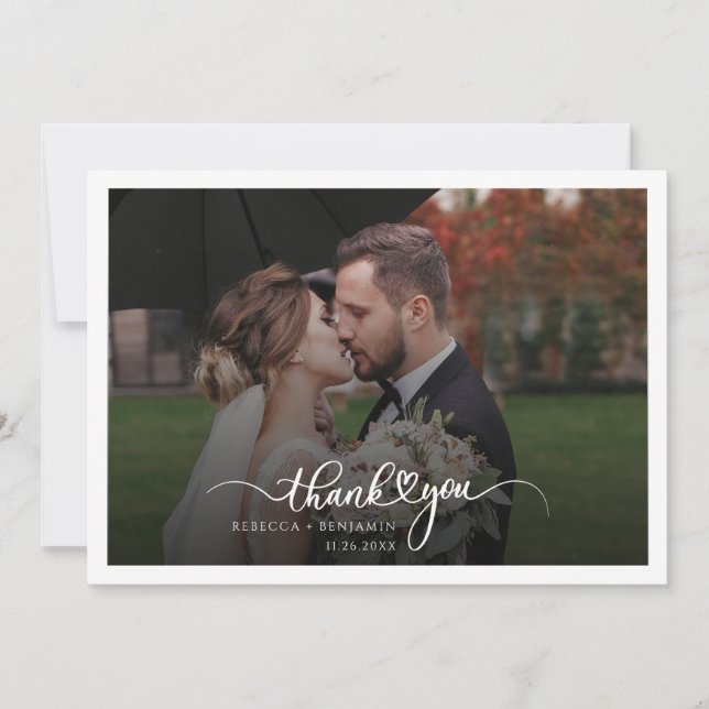 Wedding Couple Foto Script Mr. and Mrs. Dankeskarte (Vorderseite)