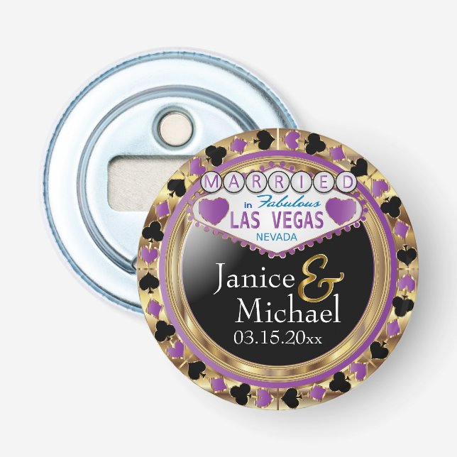 Wedding Couple Las Vegas Style - Lila Flaschenöffner (Vorderseite)