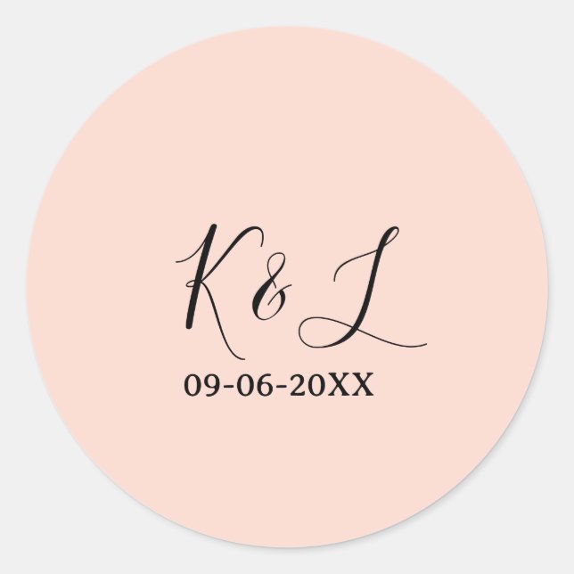 Wedding couple name letter date red pastel backgro runder aufkleber (Vorderseite)