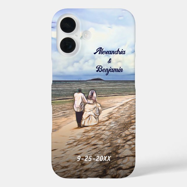Wedding Couple Newlywed Foto Personalize iPhone 16 Hülle (Rückseite)