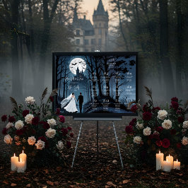 Wedding Couple Spooky Forest Toward Haunted Castle Poster