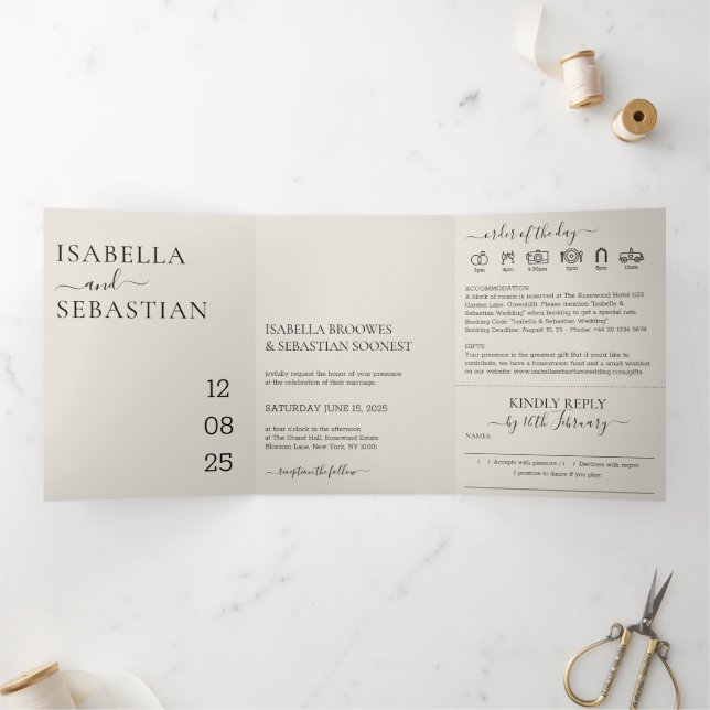 Wedding Cream All in one set kindly reply Dreifach Gefaltete Einladung (Innenseite)