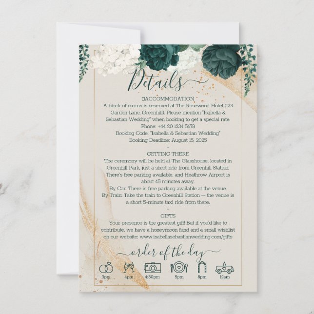 Wedding Cream Finer Details Emerald Green Rose Einladung (Vorderseite)