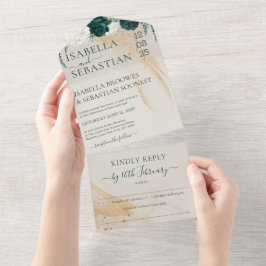 Wedding Cream Kindly Reply Emerald Green Rose All In One Einladung