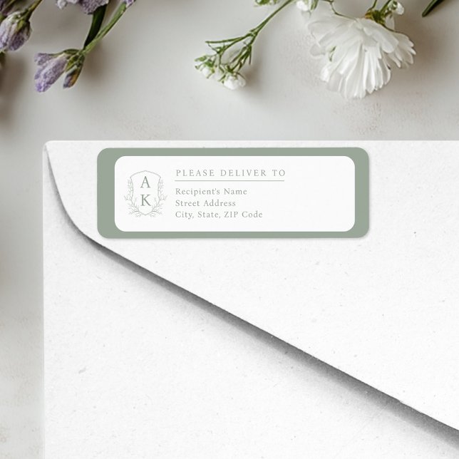 Wedding Crest Monogram Sage Green Return Address (Von Creator hochgeladen)