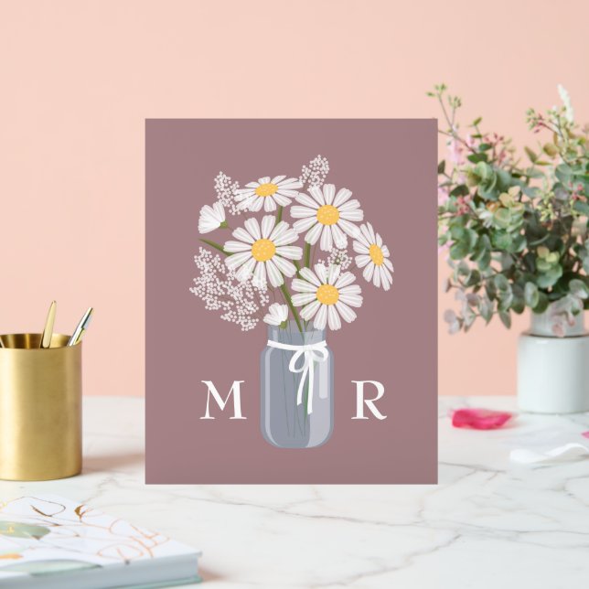 Wedding Daisies Mason Jar Monogram Initial Rosy Acrylschild (Hochzeit)