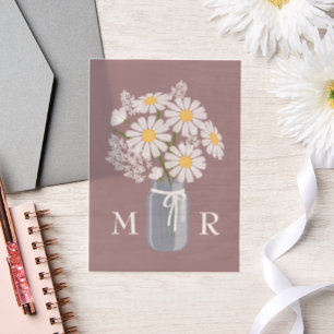Wedding Daisies Mason Jar Monogram Initials Pink