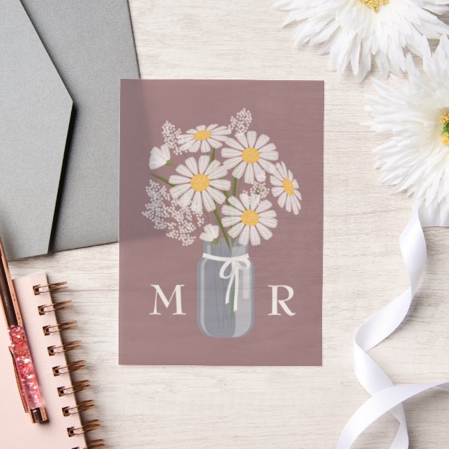 Wedding Daisies Mason Jar Monogram Initials Pink (Hochzeit)