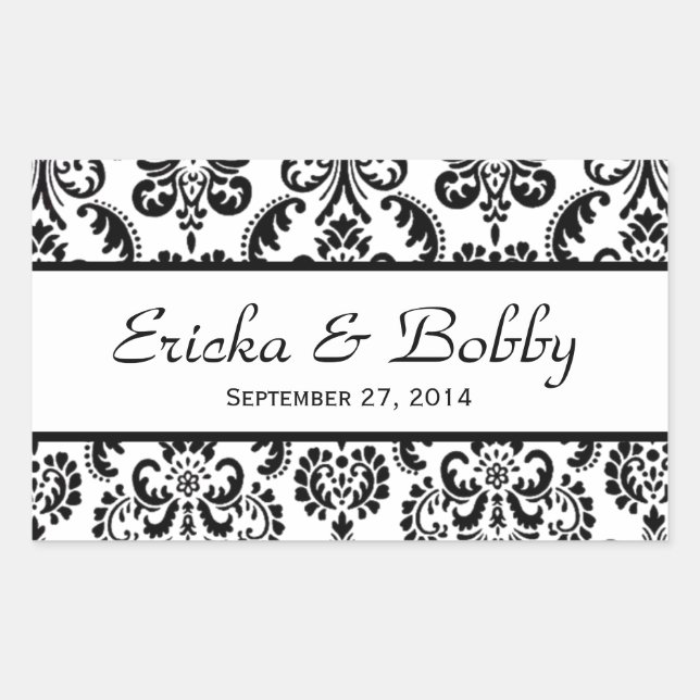 Wedding Damask Black and White V02 Rechteckiger Aufkleber (Vorderseite)