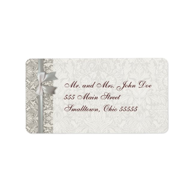 Wedding Damask Vintage White Wedding Old Lace Adressaufkleber (Vorne)