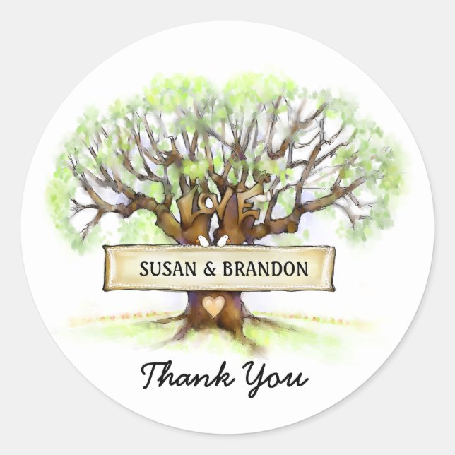 Wedding danken Ihnen Aufkleber - der Liebe-Baum (Vorderseite)