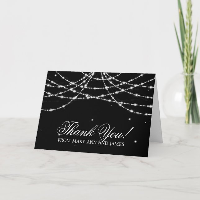 Wedding "danken Ihnen" funkelndes Schnur-Schwarzes Dankeskarte (Vorderseite)