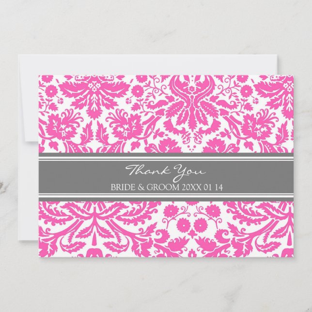 Wedding danken Ihnen kardiert rosa grauen Damast Dankeskarte (Vorderseite)