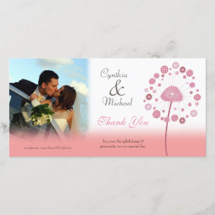 Wedding danken Ihnen rosa Löwenzahn-Foto-Karte Dankeskarte
