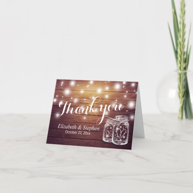 Wedding danken Ihnen rustikale hölzerne Dankeskarte (Vorderseite)