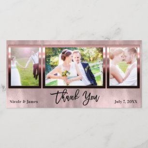 Wedding das 3 Foto-Bild-Rosen-GoldShine danken Dankeskarte