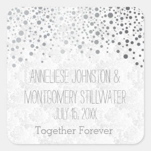 Wedding Day Trendy Silver Dots   Personalisieren Quadratischer Aufkleber