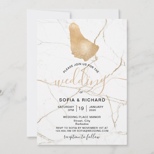 Wedding Destination Barbados Tropical Gold Karte I (Vorderseite)
