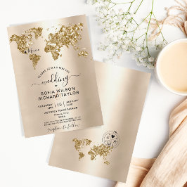 Wedding Destination Glitzer Gold Weltkarte Einladung