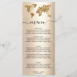 Wedding Destination Gold Glitzer Weltkarte Herzlic Menükarte