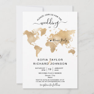 Wedding Destination Gold Weltkarte Einladung zum H
