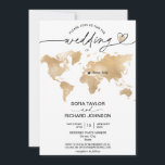 Wedding Destination Gold Weltkarte Einladung zum H<br><div class="desc">Planung der Hochzeit am romantischen Ziel? Mit dieser schönen Einladung laden Sie Ihre Gäste mit einer goldenen Weltkarte und Ihrem persönlichen Reiseziel ein,  das mit dem beweglichen Herzen markiert ist. Das Herz ist abnehmbar,  sodass Sie es überall platzieren können,  wo Sie Ihre Hochzeit planen:)</div>