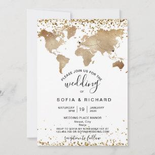 Wedding Destination Gold Weltkarte Einladung zum H