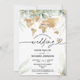 Wedding Destination Gold Weltkarte Florentiner Ein Einladung