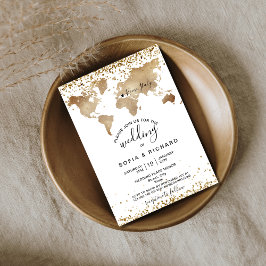 Wedding Destination Gold Weltkarte Herz Einladung