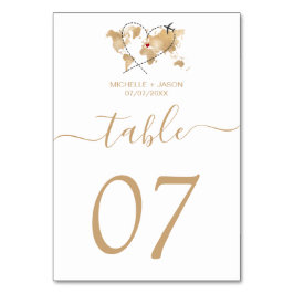 Wedding Destination Gold Weltkarte und Herz Tischnummer