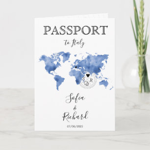 Wedding Destination Passport Blue World Map Einladung