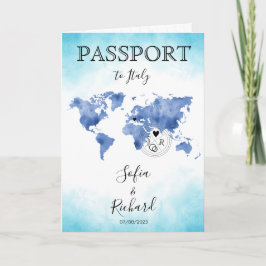 Wedding Destination Passport Blue World Map Invita Einladung