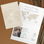 Wedding Destination Passport Blush Weltkarte Einladung<br><div class="desc">Modernes und einfaches Rosa World Map Einladung Hochzeitsziel wie Pass</div>