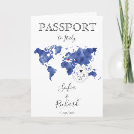 Wedding Destination Passport Gold Weltkarte Blau Einladung