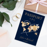 Wedding Destination Passport Gold Weltkarte Einladung<br><div class="desc">Modernes und elegantes World Map Invitation Wedding Destination wie Pass</div>