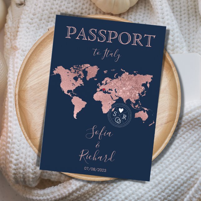 Wedding Destination Passport Gold Weltkarte Einladung (Von Creator hochgeladen)