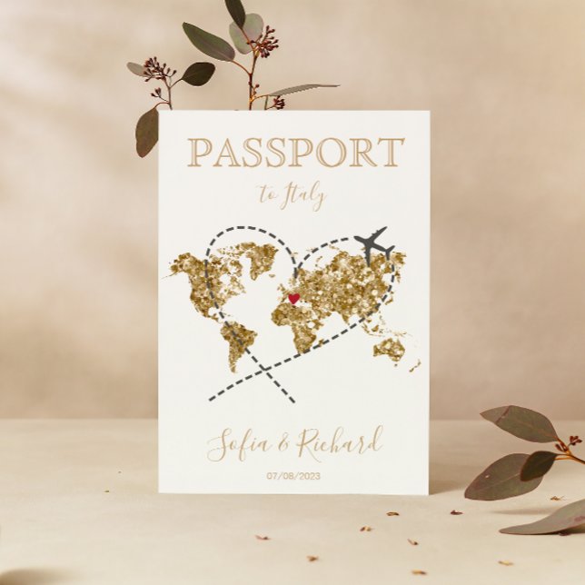 Wedding Destination Passport Gold Weltkarte Einladung (Von Creator hochgeladen)