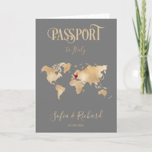 Wedding Destination Passport Gold Weltkarte Italie Einladung