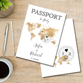 Wedding Destination Passport Gold World Map Einladung