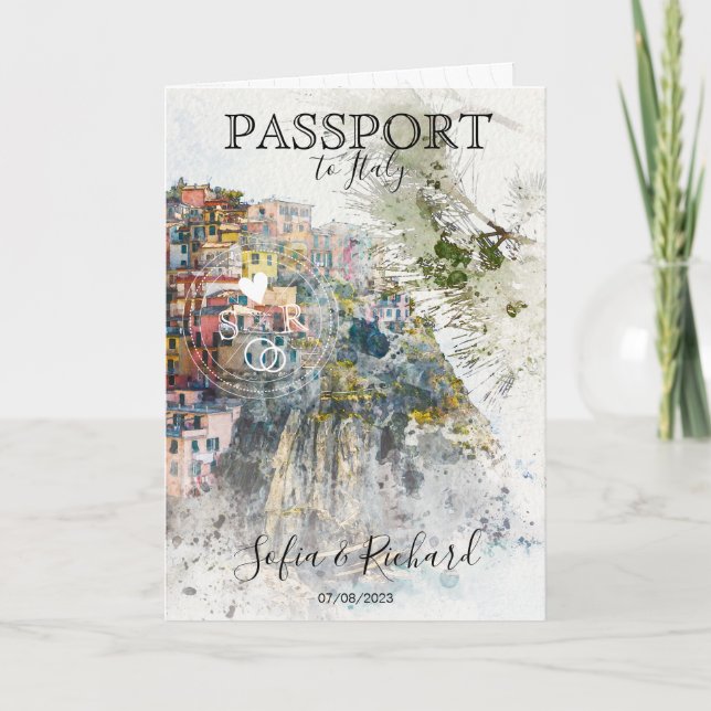 Wedding Destination Passport Italien Cinque Terre Einladung (Vorderseite)